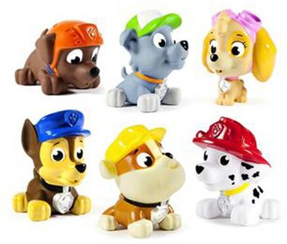PAW PATROL Figures Set of 6 - Rocky, Zuma, Skye, Rubble, Marshall & Chase Rubber Musical Toys