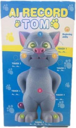 MousePotato Big Size 12 Inch Talking Cat AI Touch Response Record Repeat in Funny Voice TOM with Cool Flash Light Eyes 100% Non Toxic