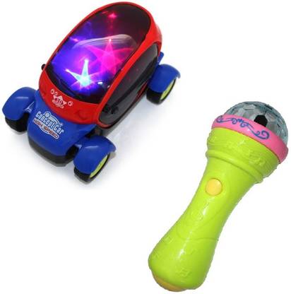 NEW PINCH combo of 3d LED Light Car & 3D Lights Handheld Mike Musical Toy