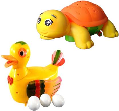 NEW PINCH combo of Funny Duck Lays Eggs with projection turtle Light & Sound Battery Operated Toy