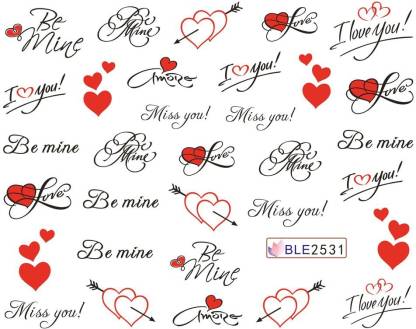 SENECIO™ Be Mine Miss You Letter Printing Love Heart Water Transfer Nail Art Decal Sticker