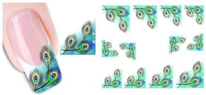 SENECIO™ Peacock Feathers French Nail Art Manicure Decals Water Transfer Stickers 1 Sheet