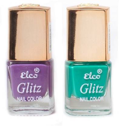 Elco Glitz Premium Nail Enamel-Pack of 2 Sea Green, Lilac Purple