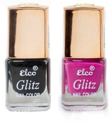 Elco Glitz Premium Nail Enamel-Pack of 2 Midnight Black, Magenta Matte