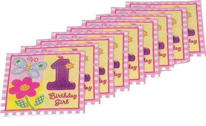 FUNCART Fun at 1 Girl Multicolor Napkins (9 Sheets) Multicolor Paper Napkins