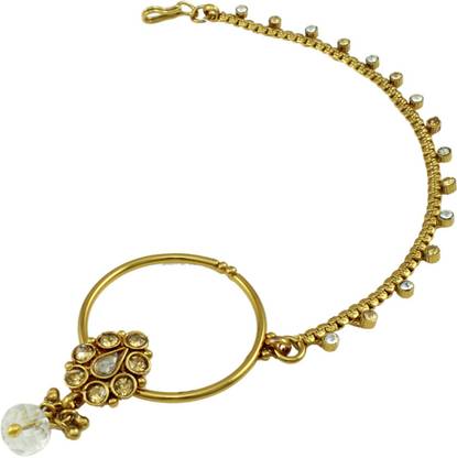 Orniza Indian Traditional Bridal Nose Ring In Champagne Color Gold-plated Plated Brass Nathiya
