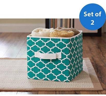Better Homes & Gardens Collapsible Fabric Storage Cube - Teal Lattice Basket & Liner