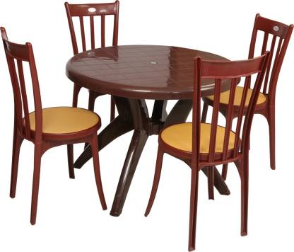 Supreme Amber Gold Plastic Table, Round Dining Table Chairs Set