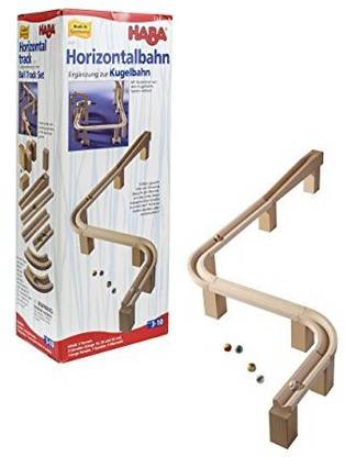 HABA Horizontal Marble Track - S Bend or U Turn Wooden Marble Ball Track Set Accessory
