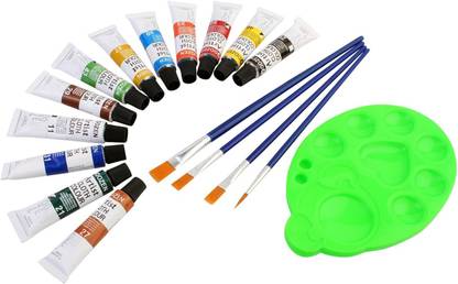 Shrih 12 Pcs Fabric Color Tubes Set with 4 Paint Brushes And Palette