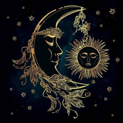 Crescent Moon With Feathers And In The Crown Of Leaves And Sticks Premium Poster Canvas Art