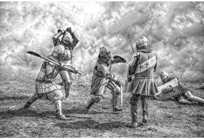 Medieval Knights Fighting In A Battle Premium Poster Canvas Art