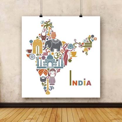 Artzfolio India's Map Framed Art Print Canvas 12.5 inch x 12 inch Painting
