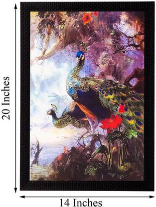 eCraftIndia Beautiful Peococks Canvas 20 Inch x 14 Inch Painting
