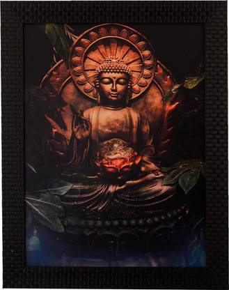 eCraftIndia Spritual Buddha Satin Matt Texture UV Canvas 14 inch x 11 inch Painting