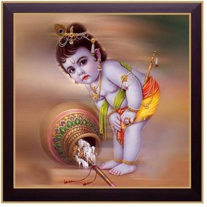 Nilgiri Touch Matka Krishna Photo Frame Canvas 13 inch x 13 inch Painting