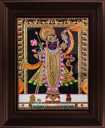 MyAngadi North Indian Style Krishna Tanjore Canvas 12 inch x 10 inch Painting