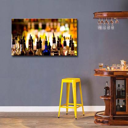 Tallenge Home Bar Décor - Bar Counter With Bokeh Background - Ready To Mount Gallery Wrap Canvas 24 inch x 12 inch Painting