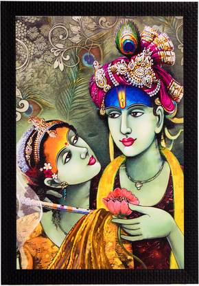 eCraftIndia Radha & Krishna Satin Matt Textured UV Art Canvas 14 inch x 11 inch Painting