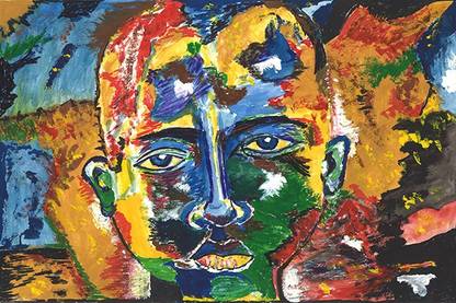 Retcomm Digi Art Multicolored Confused Human Face Canvas 24 inch x 36 inch Painting