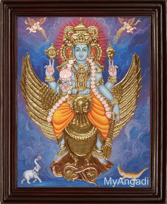 MyAngadi Narayanan Gajendra Moksham Tanjore Painting Canvas 24 inch x 36 inch Painting