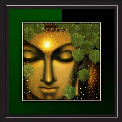 JAY GANESH FRAMES DIGITALLY PRINTED CLASSIC, CREATIVE AND DECORATIVE PHOTO FRAMES/WALL HANGINGS FOR HOME DECOR, BUDDHA GREEN AND BLACK WITH BLACK FRAME, SIZE: 13.75 INCH x 13.75 INCH Digital Reprint 13.75 inch x 13.75 inch Painting
