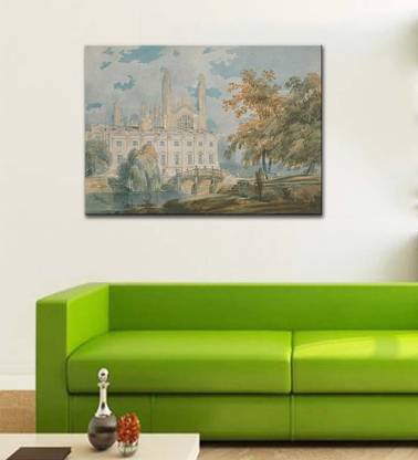 Tallenge Old Masters Collection - Clare Hall and King’s College Chapel, Cambridge, from the Banks of the River Cam by J. M. W. Turner - Ready To Hang Gallery Wrap Canvas Art Print Of Oil 24 inch x 18 inch Painting