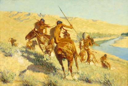 Ocher Art 30x20 INCHES, Apache Indians- F. Remington Canvas 20 inch x 30 inch Painting