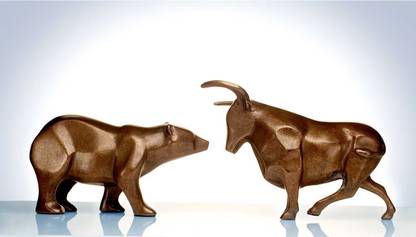 Tallenge - Bull Bear At Stock Market - Gallery Wrap Canvas 18 inch x 10 inch Painting