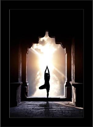 Artzfolio Yoga Vrikshasana Tree Pose By Man In Old Temple Framed Art Print Digital Reprint 10.3 inch x 7 inch Painting