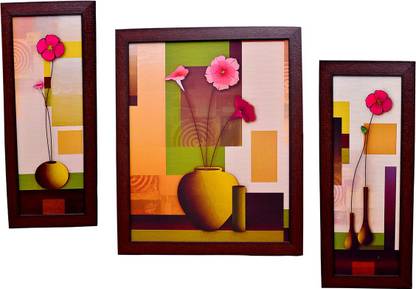 Purpledip Flower Painting 'Classy Grace' From Fascinating Flora Collection: Set of 3 High Quality HD Print In Classy Textured Frames (10543) Digital Reprint 17 inch x 14 inch Painting