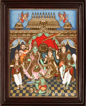 MyAngadi Ramar Pattabishekam Tanjore Painting Canvas 16 inch x 20 inch Painting