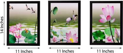 eCraftIndia Set Of 3 Floral Matt Textured Framed Uv Art Print Oil 14 inch x 11 inch Painting