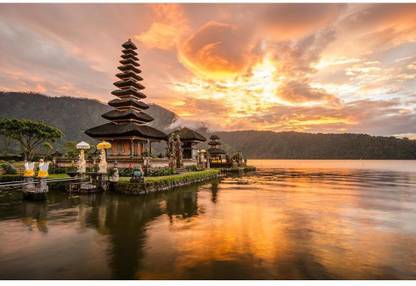 Pura Ulun Danu Bratan Hindu Temple Bali Indonesia Premium Poster Canvas Art