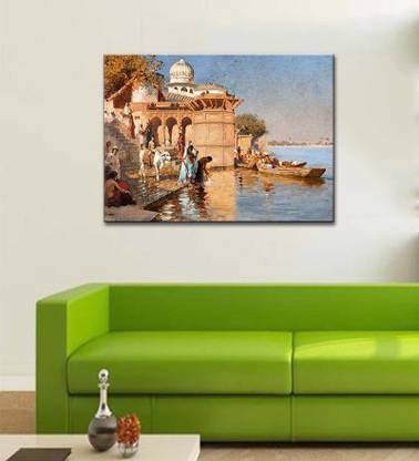 Tallenge Modern Masters Collection - Along the Ghats, Mathura by Edwin Lord Weeks - Ready To Hang Gallery Wrap Canvas Art Print Of Oil 24 inch x 18 inch Painting