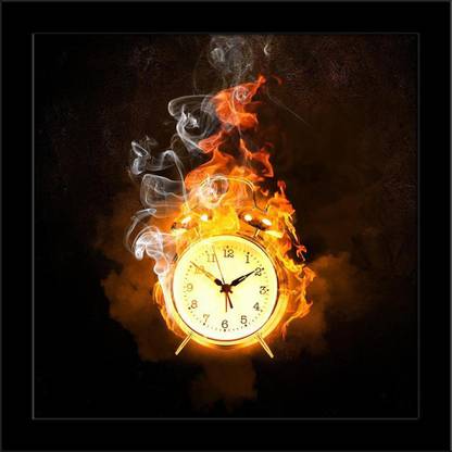 Artzfolio Alarm Clock In Fire Flames Framed Art Print Digital Reprint 11 inch x 11 inch Painting