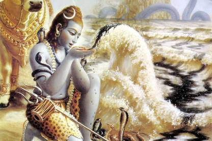 Tallenge - Lord Shiva Drinking Halahala Poison From Samudra Manthan - Medium Size Unframed Canvas 12 inch x 18 inch Painting