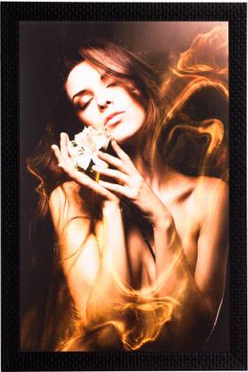 eCraftIndia Girl Beauty Satin Matt Textured UV Art Canvas 14 inch x 11 inch Painting