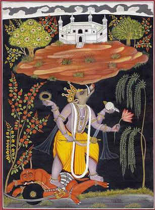 EXOTIC INDIA Varaha Avatar of Lord Vishnu Canvas 9 inch x 6.5 inch Painting
