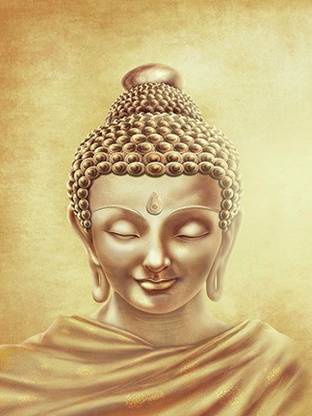 Retcomm Digi Art Meditating Buddha Yellow pencil sketch Canvas 24 inch x 18 inch Painting