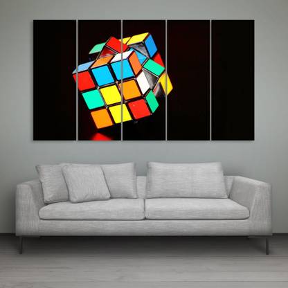 inephos Rubik Cube Wall Painting Multiple Frames Digital Reprint 30 inch x 52 inch Painting