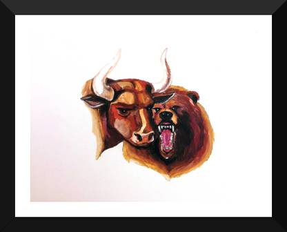 Tallenge - Bull Bear At Stock Market - Framed A3 Size Poster Paper Print