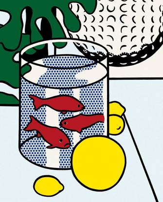 Tallenge - Roy Lichtenstein - Still Life With Goldfish - Unframed Canvas 24 inch x 19 inch Painting