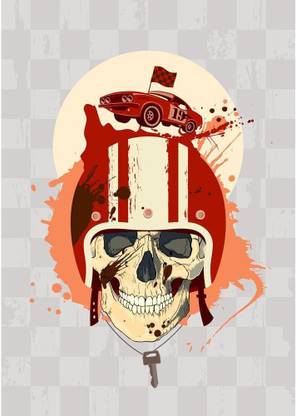 Racing Design With Racer Skull Premium Poster Canvas Art
