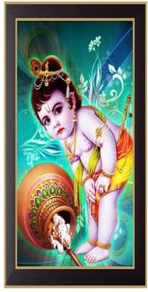 Nilgiri Touch Matka Krishna Photo Frame Canvas 13 inch x 7 inch Painting