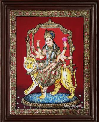 MyAngadi Durga Devi Tanjore Painting Canvas 8 inch x 10 inch Painting