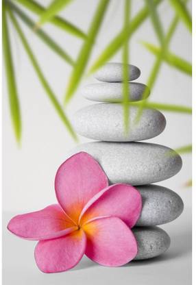 Stack Of White Pebbles And Pink Frangipani Flower Framed Art Print Canvas Art