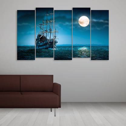 inephos Beautiful Ship In ocean Wall Painting Multiple Frames Digital Reprint 30 inch x 52 inch Painting