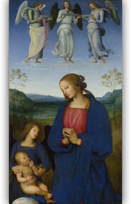 Vitalwalls The Virgin and Child with an Angel By Pietro Perugino Premium Canvas Art Print. Canvas 42.5 inch x 23.700000000000003 inch Painting