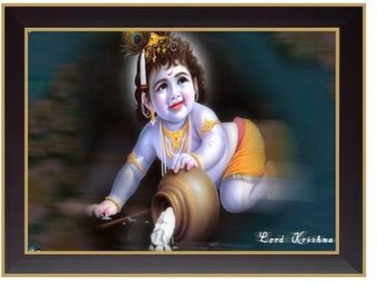 Nilgiri Touch Matka Krishna Photo Frame Canvas 10 inch x 13 inch Painting